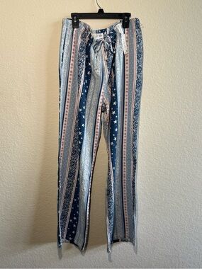 Cali1850 Americana Red Whitr Blue Patchwork Linen Pants Size L